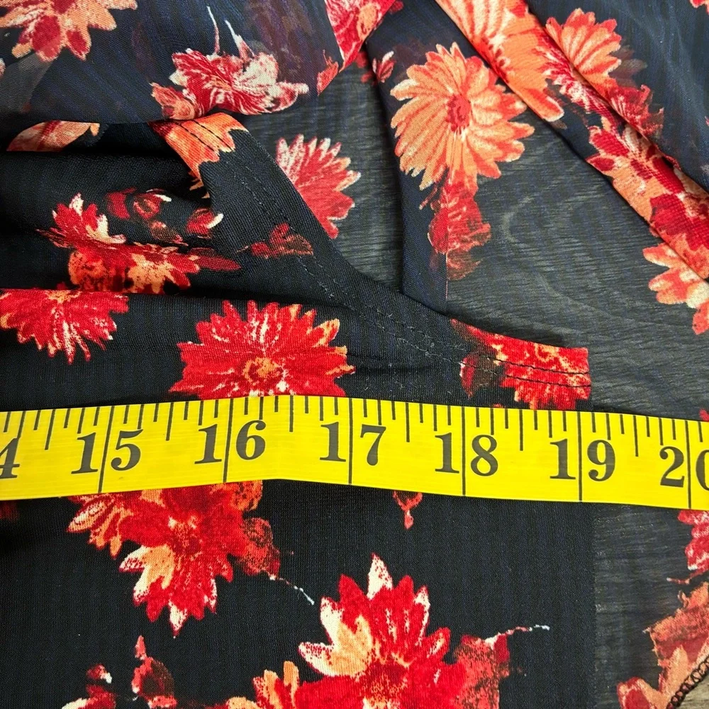 Liz McCoy Black Orange Floral Women's Overlay Blouse Large Travel Office - Picture 5 of 7